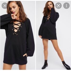 Free People Black Lace-Up Mini Dress